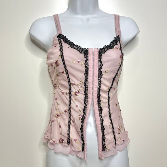 Vintage Rampage Sheer Sleeveless Corset Top Floral Embroidered S/M - Picture 5 of 8